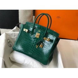 Hermes Birkin 30cm Bag In Green Embossed Crocodile Leather TDBS26144