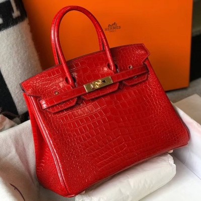 Hermes Birkin 30cm Bag In Red Embossed Crocodile Leather TDBS26146