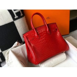 Hermes Birkin 30cm Bag In Red Embossed Crocodile Leather TDBS26146