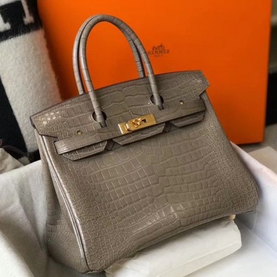 Hermes Birkin 30cm Bag In Taupe Embossed Crocodile Leather TDBS26147