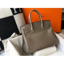 Hermes Birkin 30cm Bag In Taupe Embossed Crocodile Leather TDBS26147