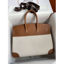 Hermes Birkin 35 Handmade Bag In Toile & Gold Swift Leather TDBS26151