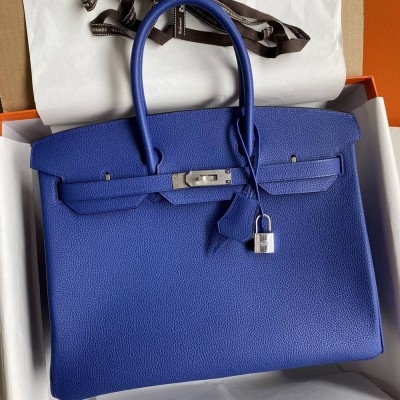 Hermes Birkin 35 Retourne Handmade Bag In Blue Electric Clemence Leather TDBS26155