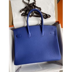 Hermes Birkin 35 Retourne Handmade Bag In Blue Electric Clemence Leather TDBS26155