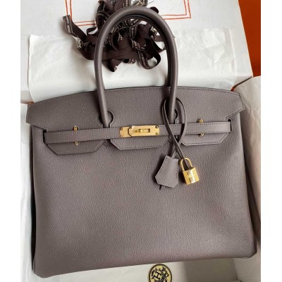 Hermes Birkin 35 Retourne Handmade Bag In Etain Epsom Calfskin  TDBS26157