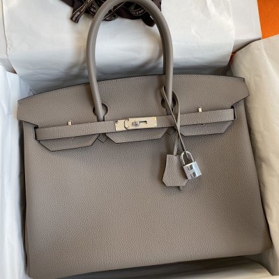 Hermes Birkin 35 Retourne Handmade Bag In Gris Asphalt Clemence Leather TDBS26160