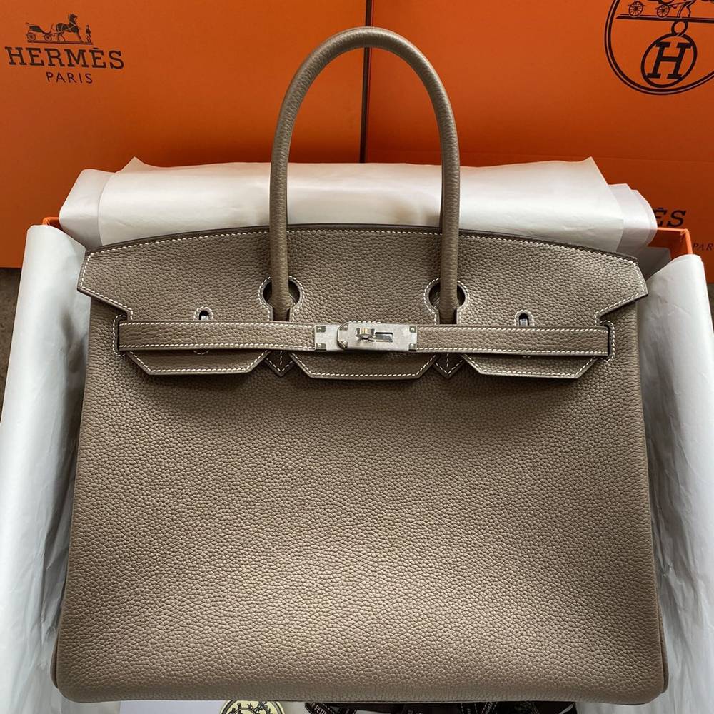 Hermes Birkin 35 Retourne Handmade Bag In Taupe Clemence Leather  TDBS26165