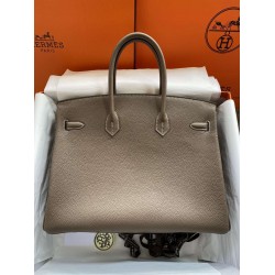 Hermes Birkin 35 Retourne Handmade Bag In Taupe Clemence Leather  TDBS26165