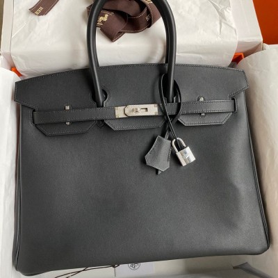 Hermes Birkin 35 Retourne Handmade Bag in Black Swift Leather  TDBS26154