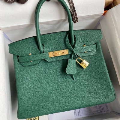 Hermes Birkin 35 Retourne Handmade Bag in Malachite Clemence Leather TDBS26161