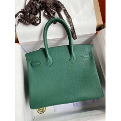 Hermes Birkin 35 Retourne Handmade Bag in Malachite Clemence Leather TDBS26161