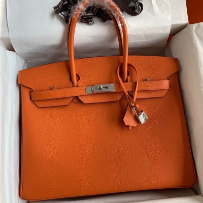 Hermes Birkin 35 Retourne Handmade Bag in Orange Epsom Calfskin TDBS26163