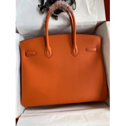 Hermes Birkin 35 Retourne Handmade Bag in Orange Epsom Calfskin TDBS26163