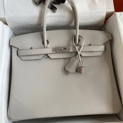 Hermes Birkin 35 Retourne Handmade Bag in Pearl Grey Epsom Calfskin TDBS26164