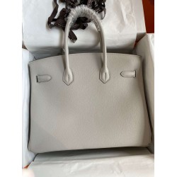 Hermes Birkin 35 Retourne Handmade Bag in Pearl Grey Epsom Calfskin TDBS26164