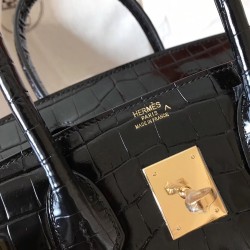 Hermes Black Birkin 30cm Crocodile Porosus Shiny Bag TDBS26173