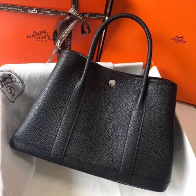 Hermes Black Clemence Garden Party 30cm Handmade Bag TDBS26667