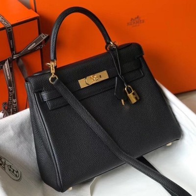 Hermes Black Clemence Kelly 25cm GHW Bag TDBS26772