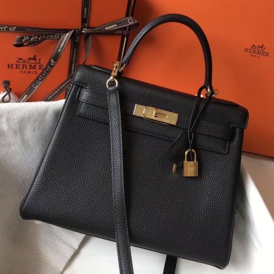 Hermes Black Clemence Kelly 28cm Bag TDBS26773