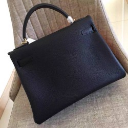 Hermes Black Clemence Kelly Retourne 32cm Handmade Bag TDBS26775