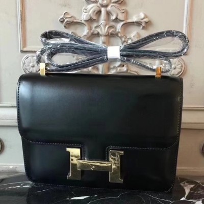 Hermes Black Constance MM 24cm Box Leather Bag TDBS26379