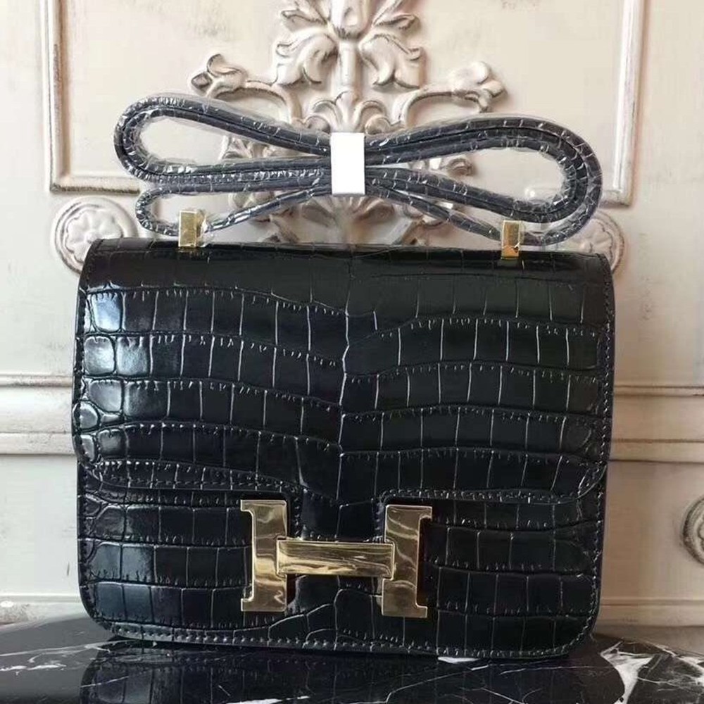 Hermes Black Constance MM 24cm Crocodile Bag TDBS26447