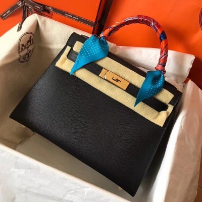 Hermes Black Epsom Kelly 28cm Handmade Bag TDBS26776