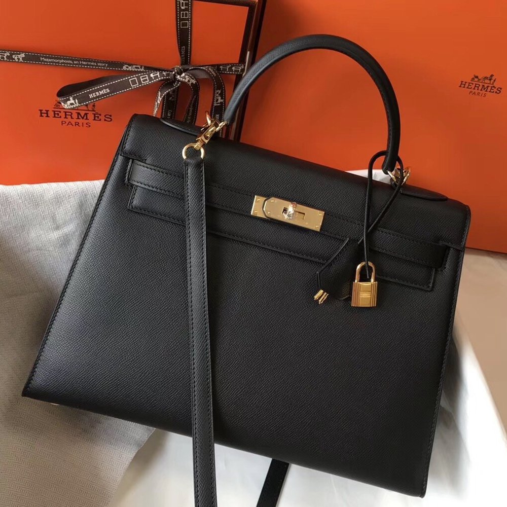 Hermes Black Epsom Kelly 32cm Sellier Bag TDBS26777