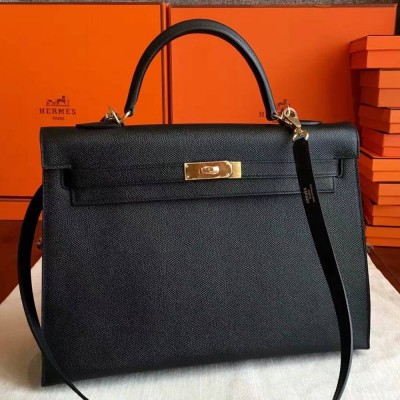 Hermes Black Epsom Kelly 35cm Handmade Bag TDBS26778