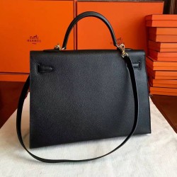 Hermes Black Epsom Kelly 35cm Handmade Bag TDBS26778