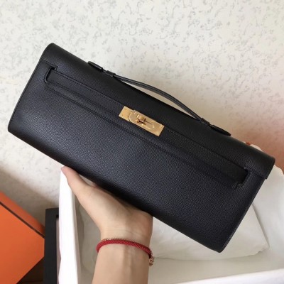 Hermes Black Epsom Kelly Cut Handmade Bag TDBS26779