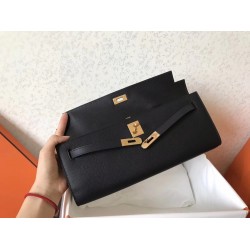 Hermes Black Epsom Kelly Cut Handmade Bag TDBS26779