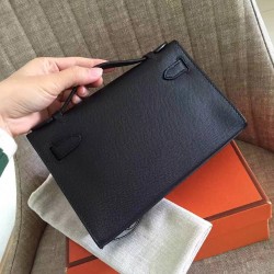 Hermes Black Kelly Pochette Epsom Handmade Bag TDBS26781