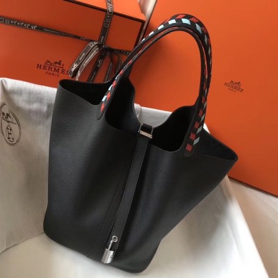 Hermes Black Picotin Lock 22 Bag With Braided Handles TDBS27500