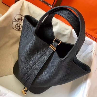 Hermes Black Picotin Lock MM 22cm Handmade Bag TDBS27502