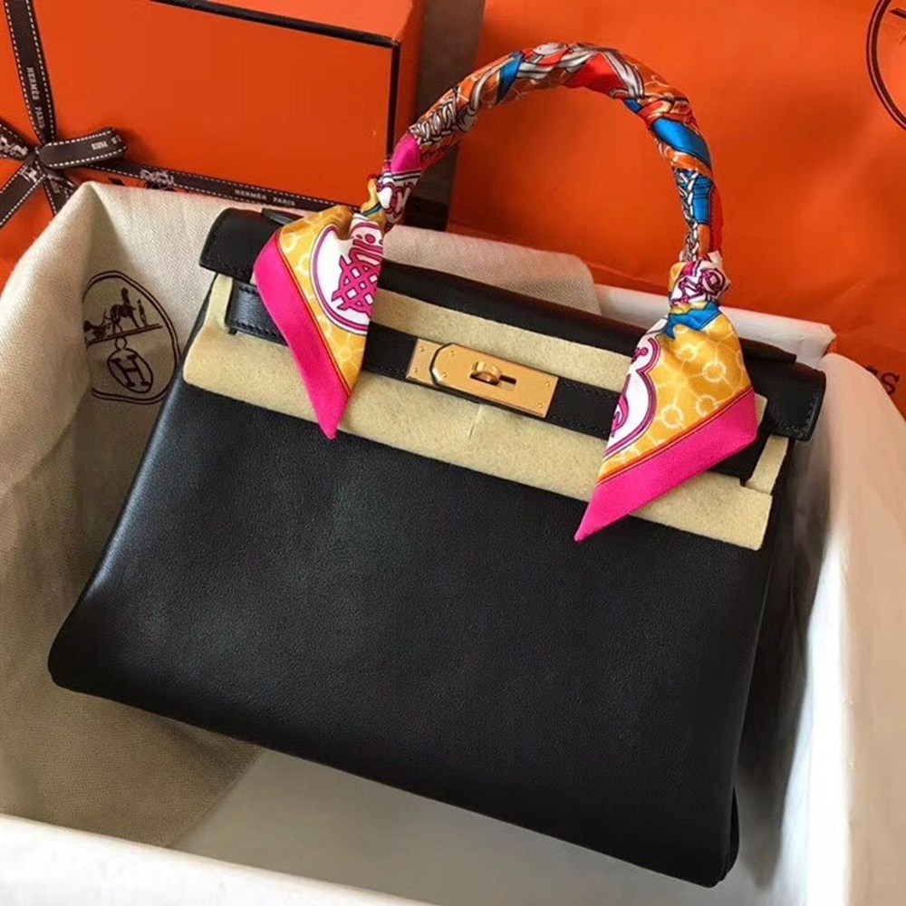 Hermes Black Swift Kelly 28cm Handmade Bag TDBS26785