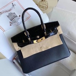 Hermes Black Touch Birkin 30cm Bag Shiny Niloticus Crocodile Skin TDBS26181