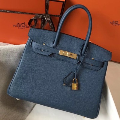 Hermes Blue Agate Clemence Birkin 30cm Bag TDBS26182