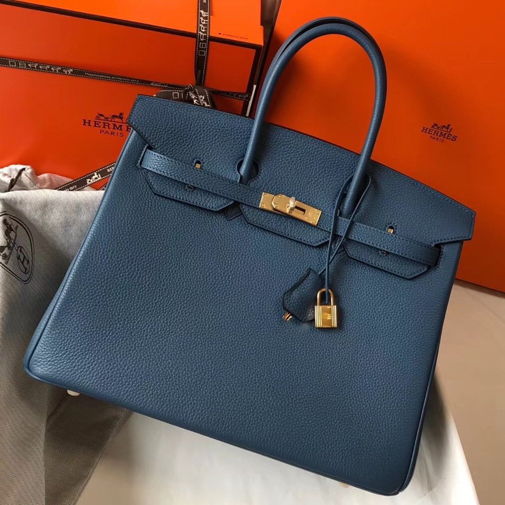 Hermes Blue Agate Clemence Birkin 35cm Bag TDBS26183