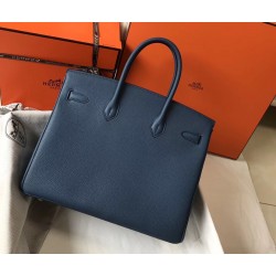 Hermes Blue Agate Clemence Birkin 35cm Bag TDBS26183