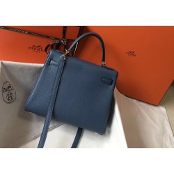 Hermes Blue Agate Clemence Kelly 28cm Bag TDBS26787