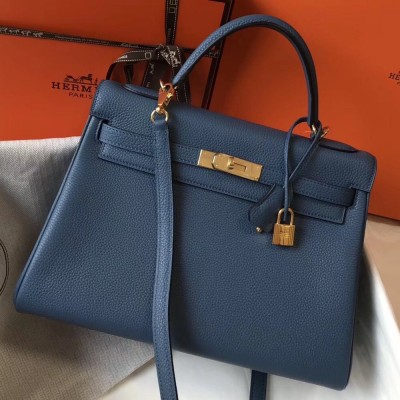 Hermes Blue AgateClemence Kelly 32cm Retourne Bag TDBS26789