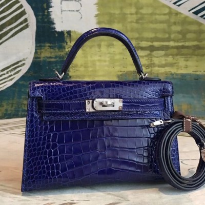 Hermes Blue Alligator Kelly Mini II Handmade Bag TDBS26790