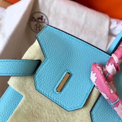 Hermes Blue Atoll Birkin 30cm Clemence Handmade Bag TDBS26185