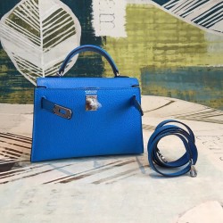 Hermes Blue Chevre Kelly Mini II Handmade Bag TDBS26791