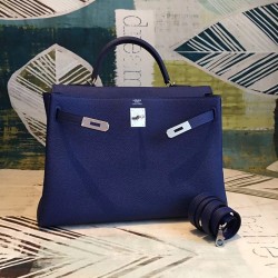 Hermes Blue Clemence Kelly 35cm Handmade Bag TDBS26792