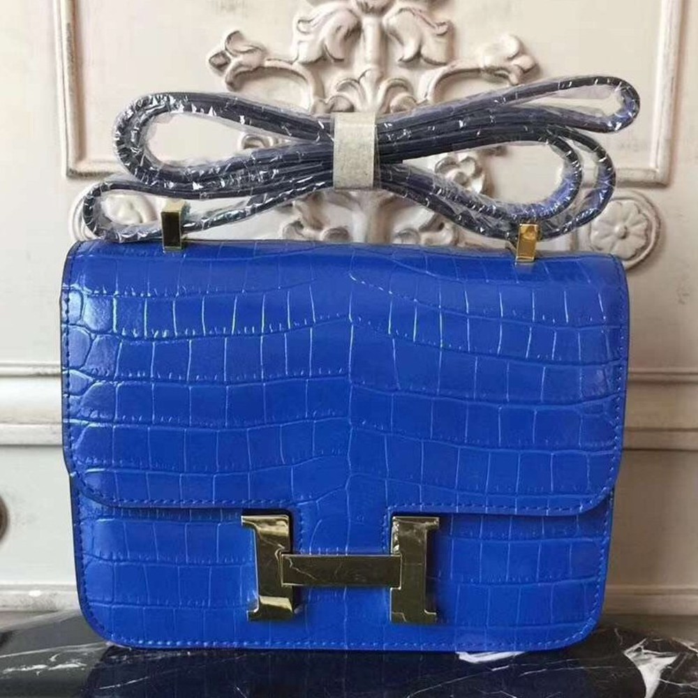 Hermes Blue Constance MM 24cm Crocodile Bag TDBS26451