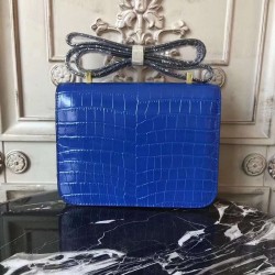 Hermes Blue Constance MM 24cm Crocodile Bag TDBS26451