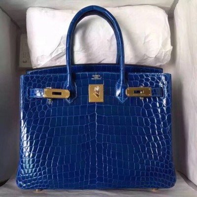 Hermes Blue Electric Birkin 30cm Crocodile Niloticus Shiny Bag TDBS26189