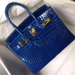 Hermes Blue Electric Birkin 30cm Crocodile Niloticus Shiny Bag TDBS26189